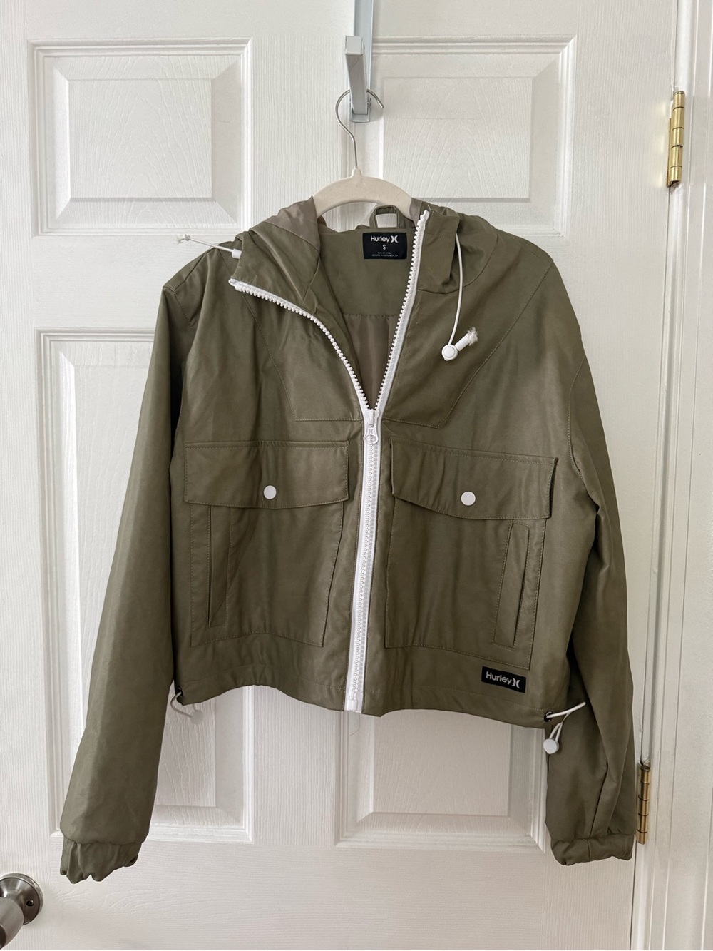 Hurley Olive Green Hooded Utility Jacket with White Zip